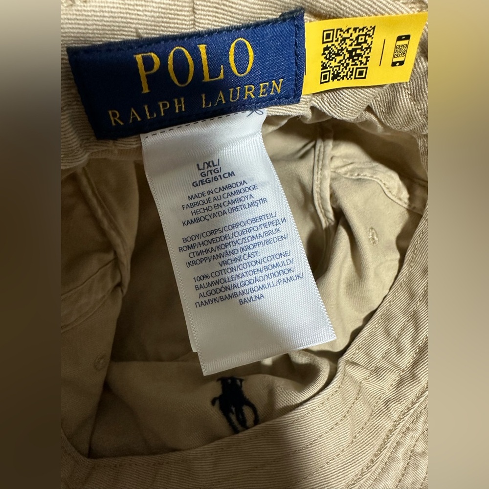 Ralph Lauren Khaki Bucket Hat with Navy Polo Logo - Picture 6 of 6